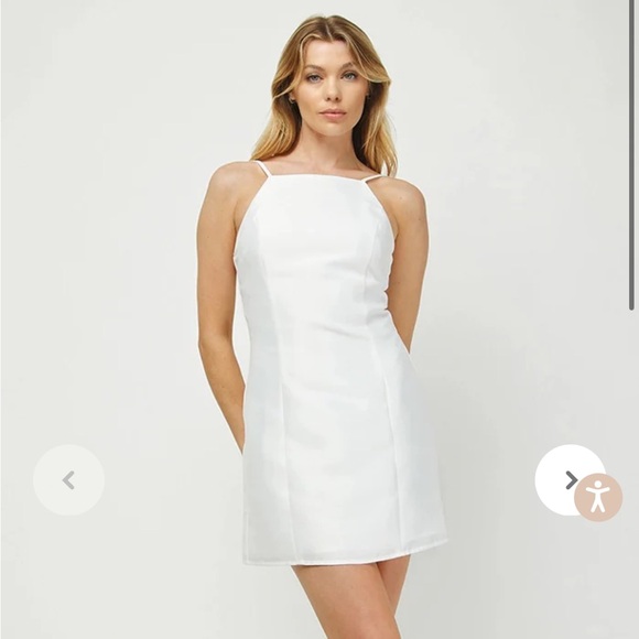 Small- High Neck White Satin Dress - Picture 1 of 2